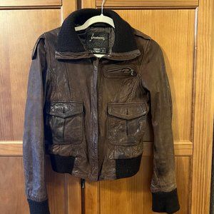 Stradivarius  Genuine Leather Bomber Jacket Size Small